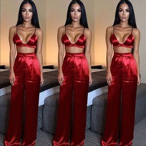 Red Satin Sexy 2 Piece Set
